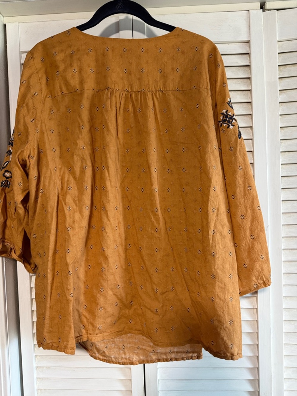 Dress Barn - Embroidered Mustard Peasant Top with Tassel Tie - Picture 3 of 5